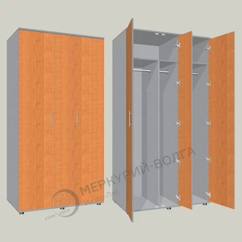 Шкаф для одежды 3-х дверный с 2-мя секциями для верхней и 1-ой для сменной одежды ШГК-5 1100х600х2100мм